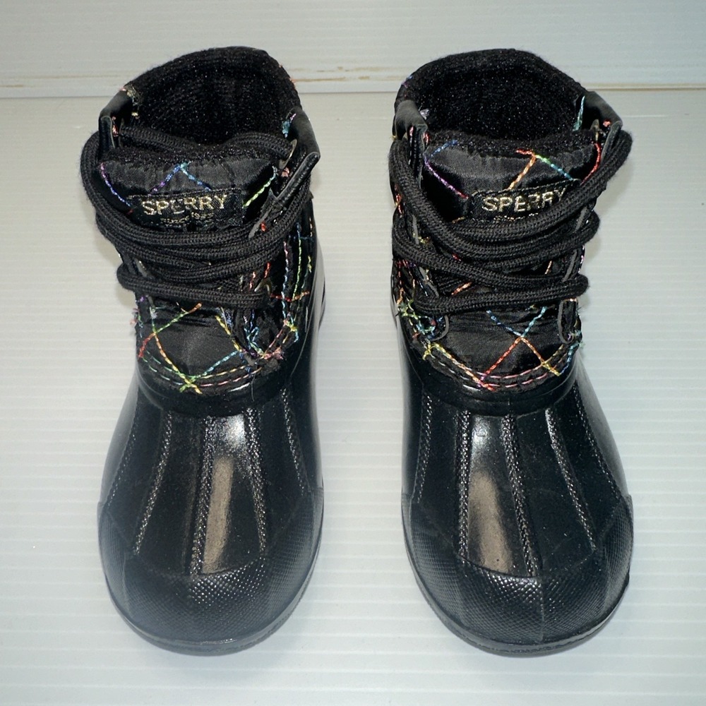 Sperry Port Rainbow Toddler Girls Size 6M Black Quilted Duck Rain Boots